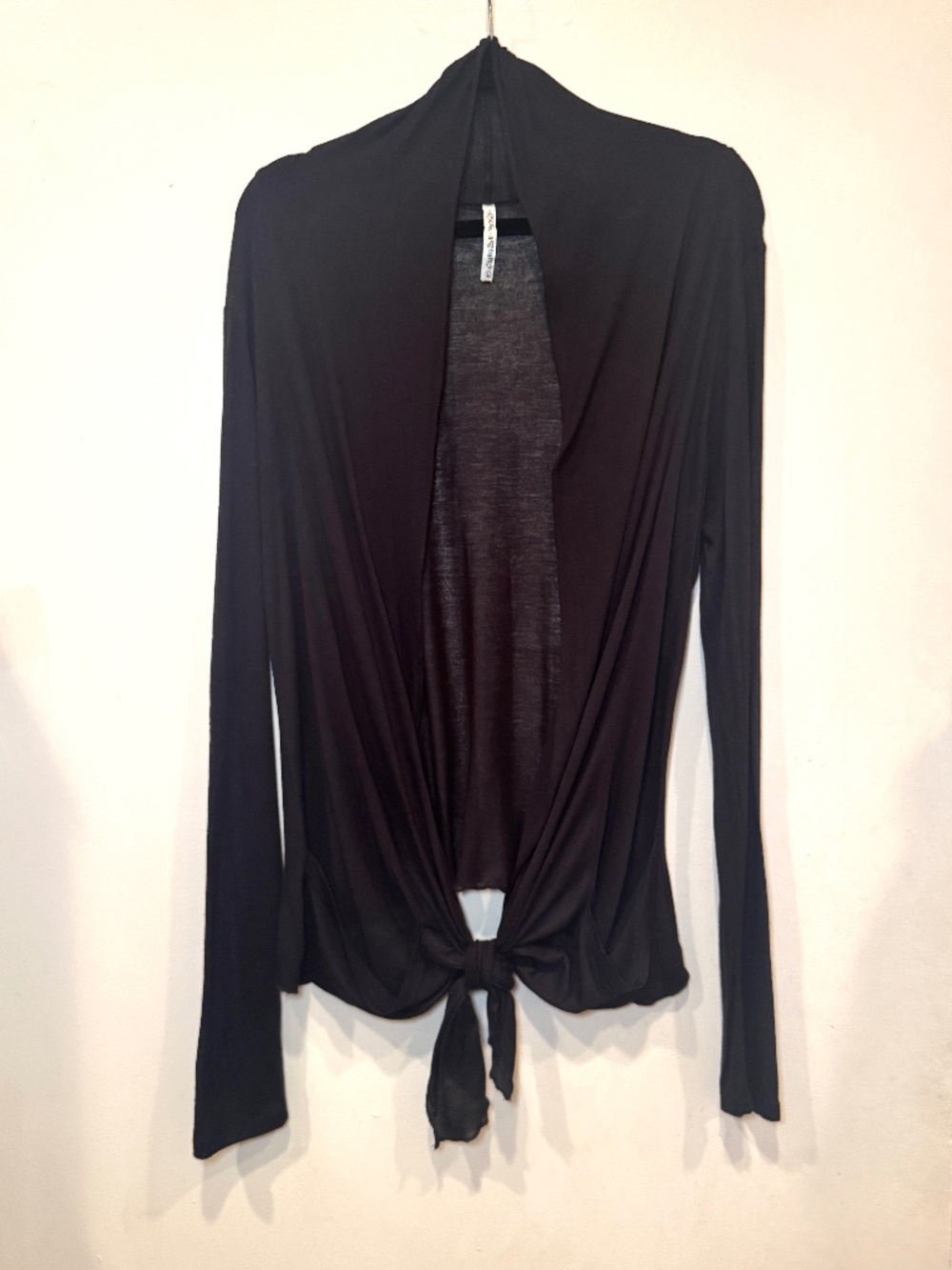 Splash Black Lightweight Tie Front Open Cardigan L Pockets